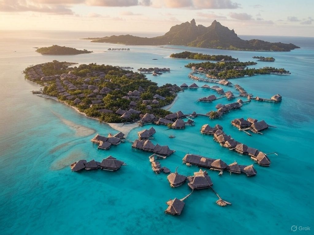 Vista aérea de Bora Bora. Cómo llegar desde cualquier parte del mundo